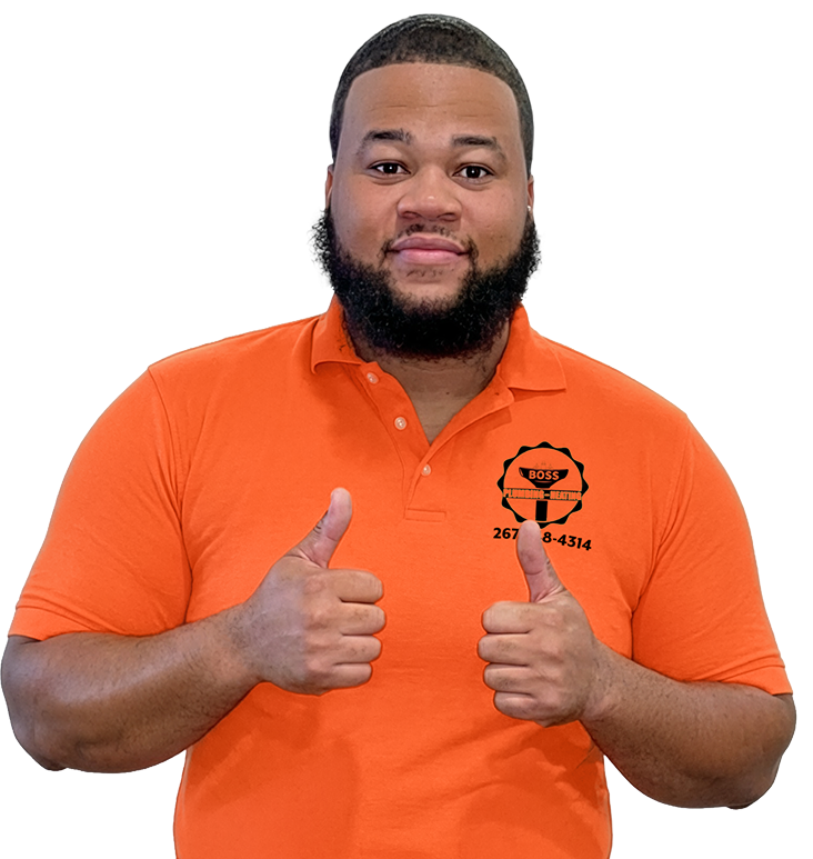 Owner of Boss Plumbing giving two thumbs up